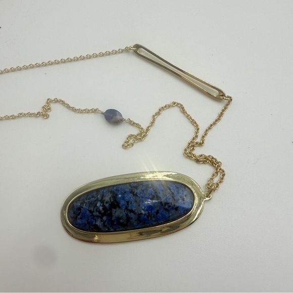 Chico’s Gold Tone Long Blue Pendant Necklace - Picture 8 of 10